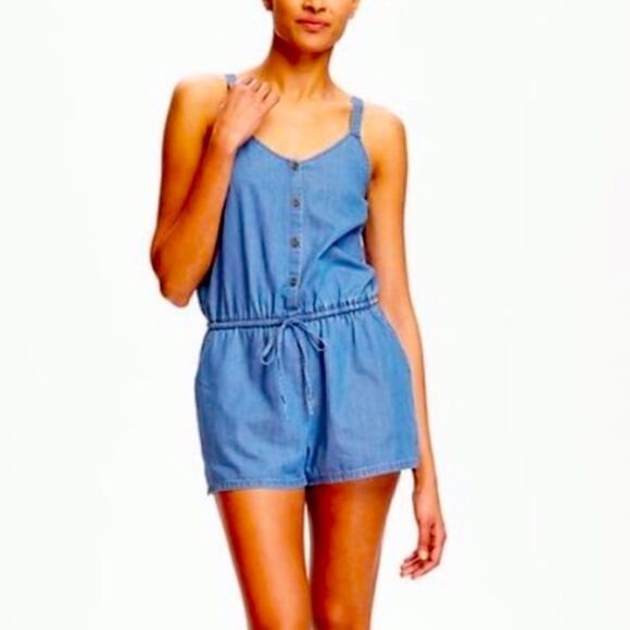 NWT Old Navy Chambray Drawstring Romper SP - Picture 1 of 6